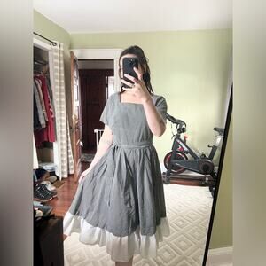 Vintage Cottagecore black and white checkered dress tiered farm prairie